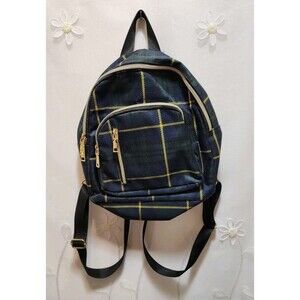Womens Small Green Plaid Backpack Purse Academia Student Ivy League Tartan Smart
